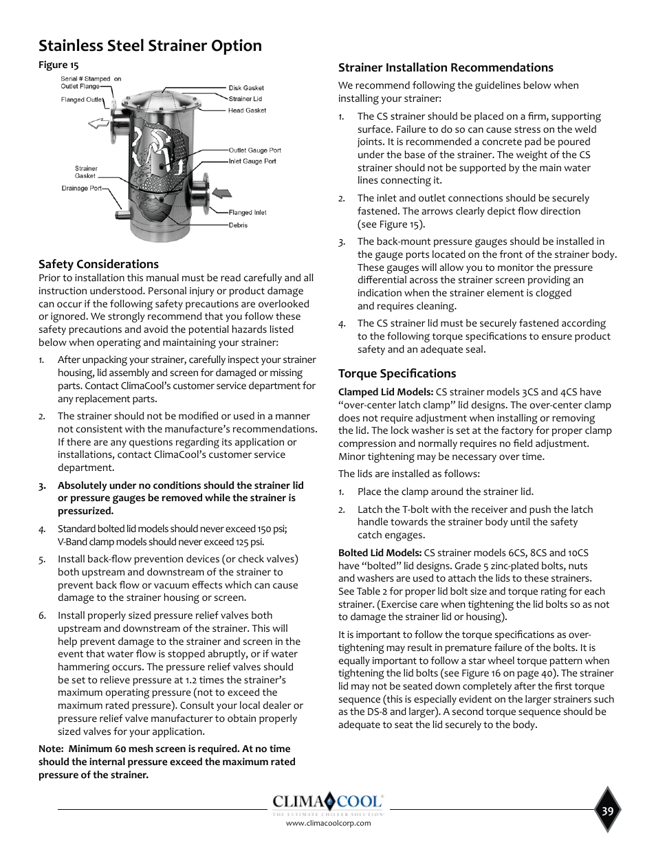 Stainless steel strainer option | ClimaCool SHC onDEMAND 30, 50, 70, 85 Manual User Manual | Page 41 / 64