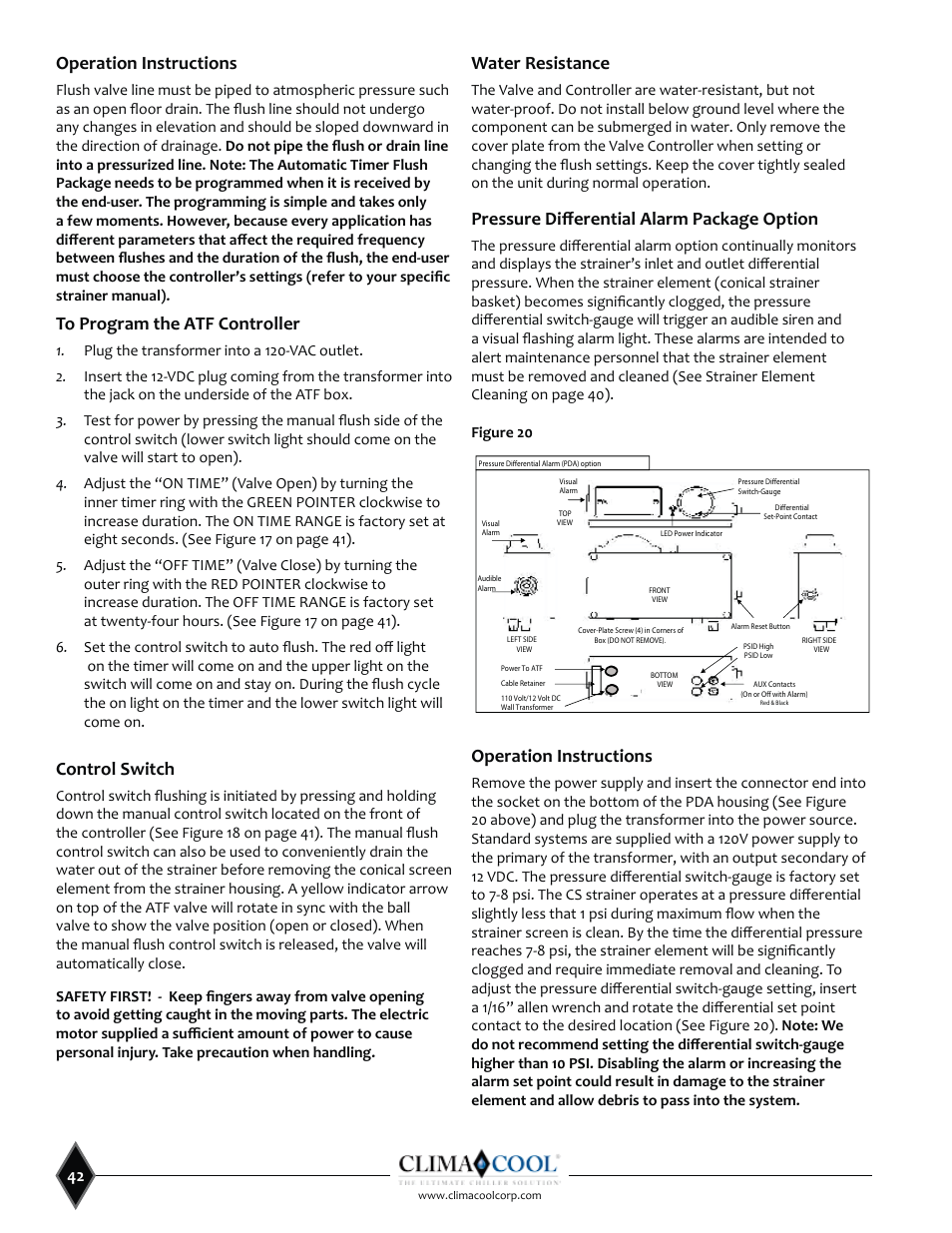 Operation instructions, Control switch, Water resistance | ClimaCool SHC onDEMAND 30, 50, 70, 85 Manual User Manual | Page 44 / 64
