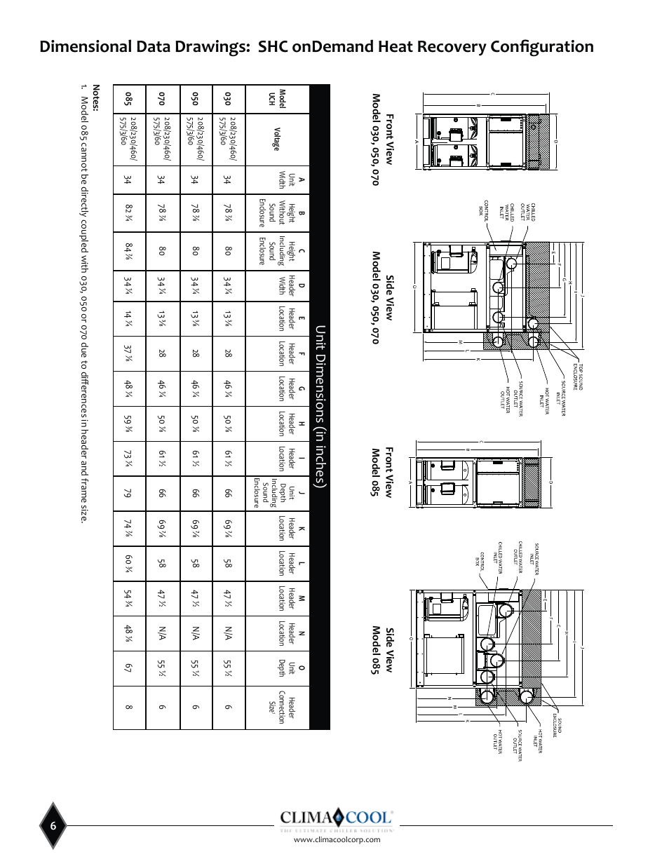 Ǣ   ƥ, Unit dimensions (in inches) | ClimaCool SHC onDEMAND 30, 50, 70, 85 Manual User Manual | Page 8 / 64