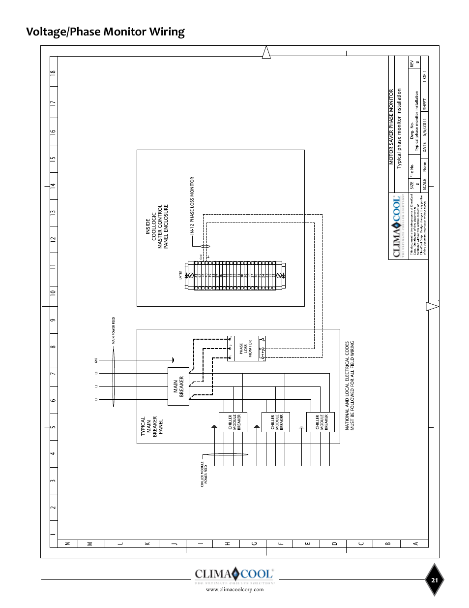 Voltage/phase monitor wiring | ClimaCool UCW_H 30, 50, 70, 85 User Manual | Page 23 / 63