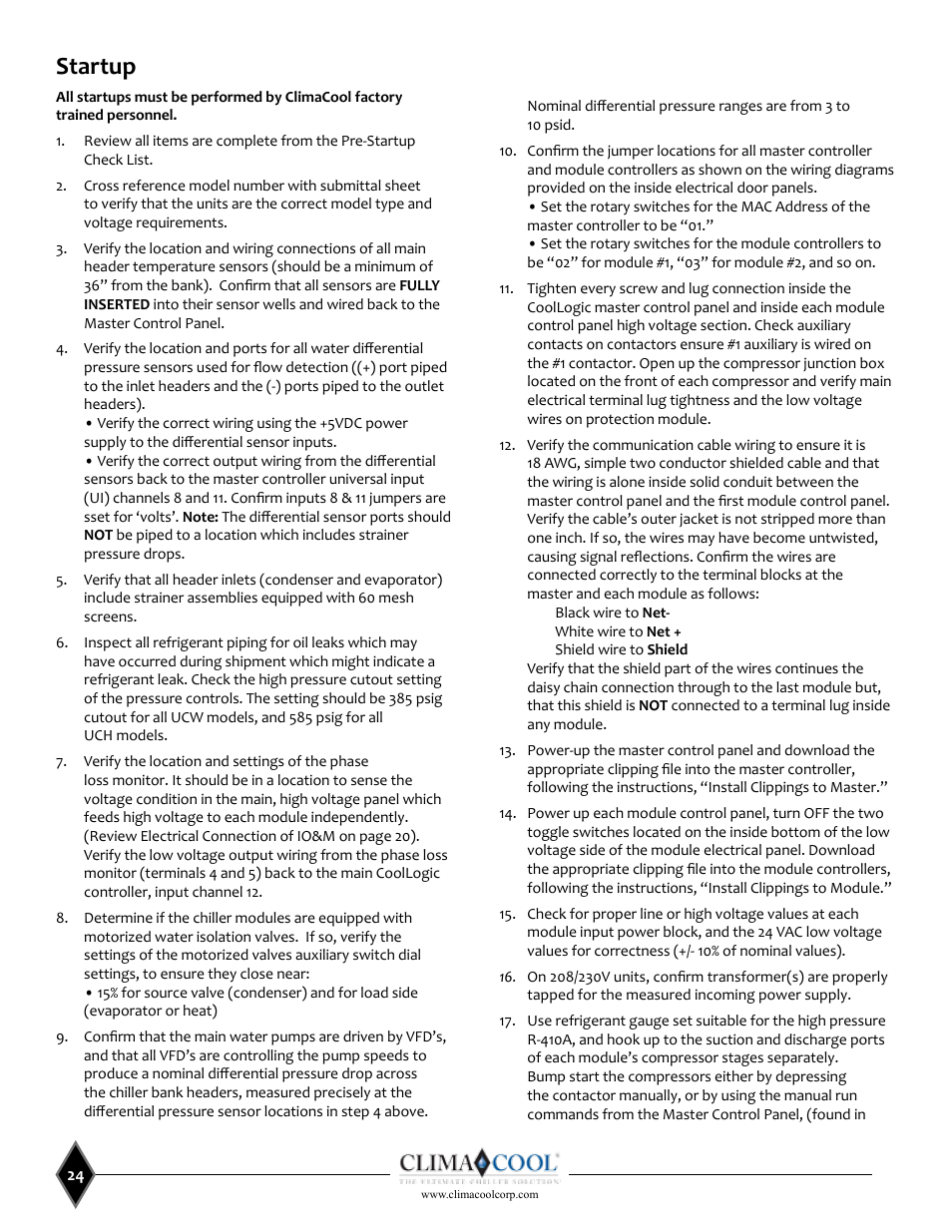 Startup | ClimaCool UCW_H 30, 50, 70, 85 User Manual | Page 26 / 63