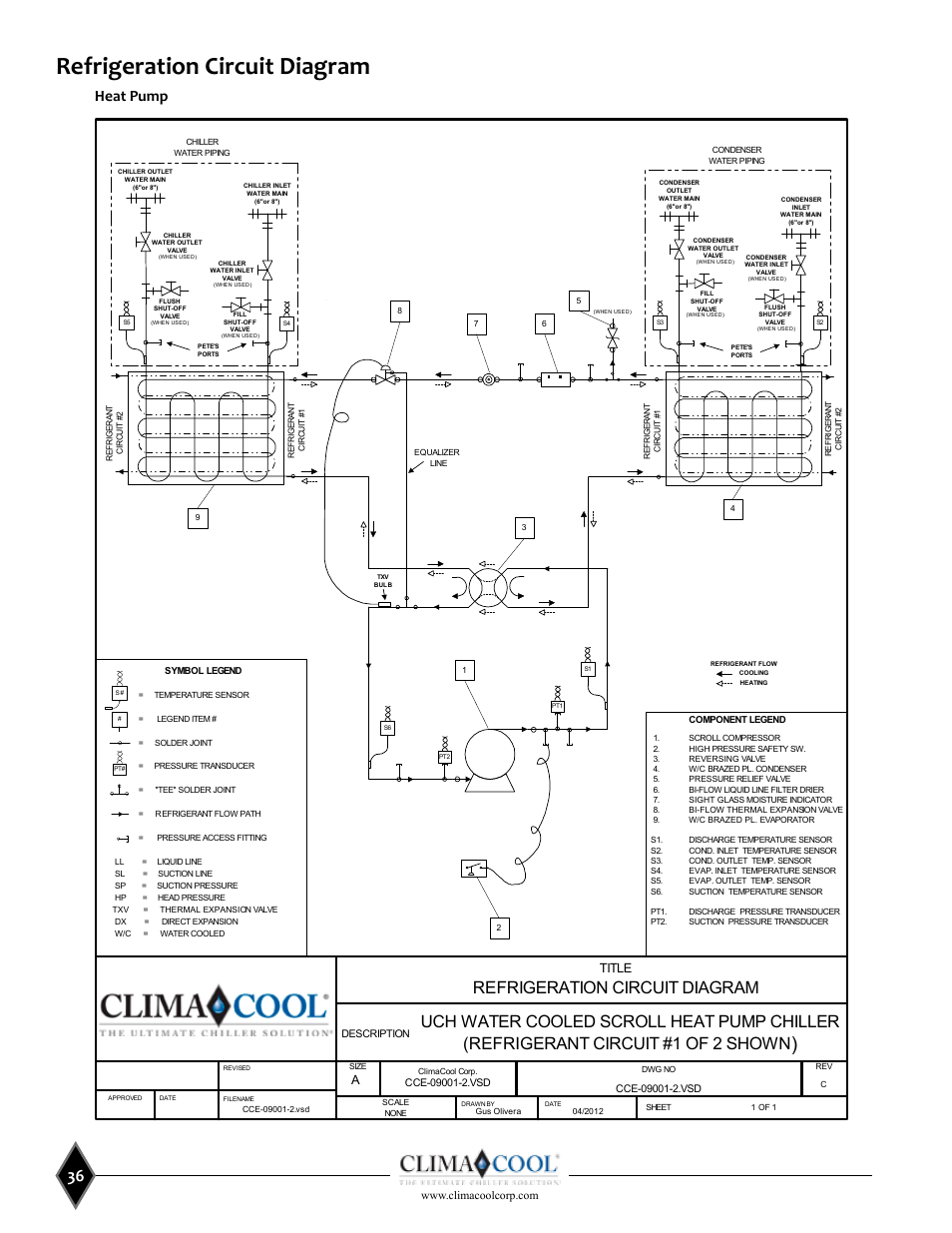 Refrigeration circuit diagram, Heat pump, Title | ClimaCool UCW_H 30, 50, 70, 85 User Manual | Page 38 / 63