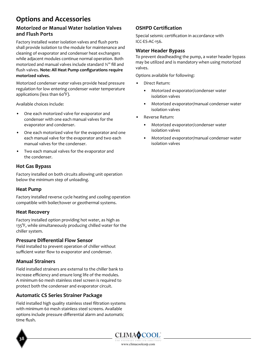 Options and accessories | ClimaCool UCW_H 30, 50, 70, 85 User Manual | Page 40 / 63
