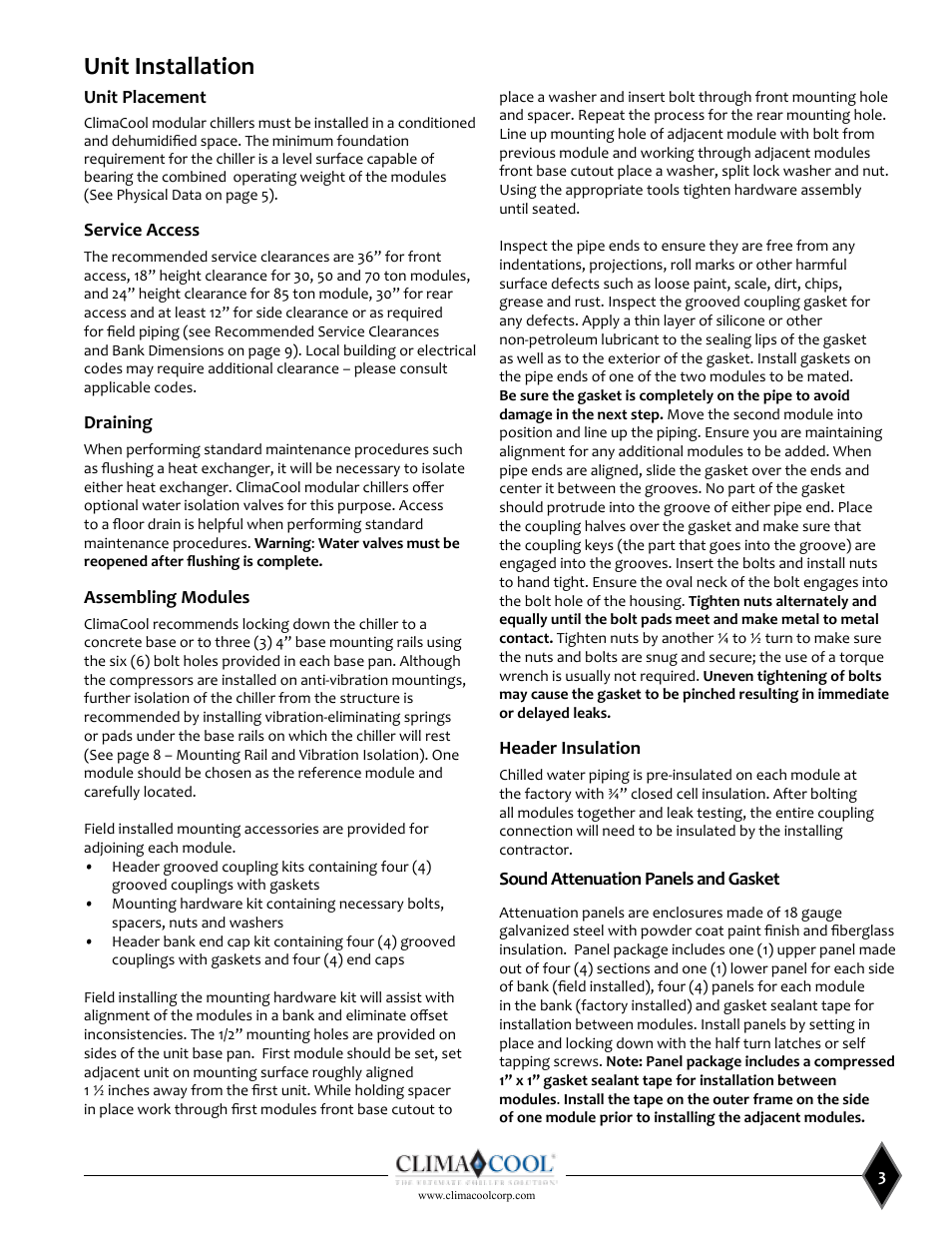 Unit installation | ClimaCool UCW_H 30, 50, 70, 85 User Manual | Page 5 / 63