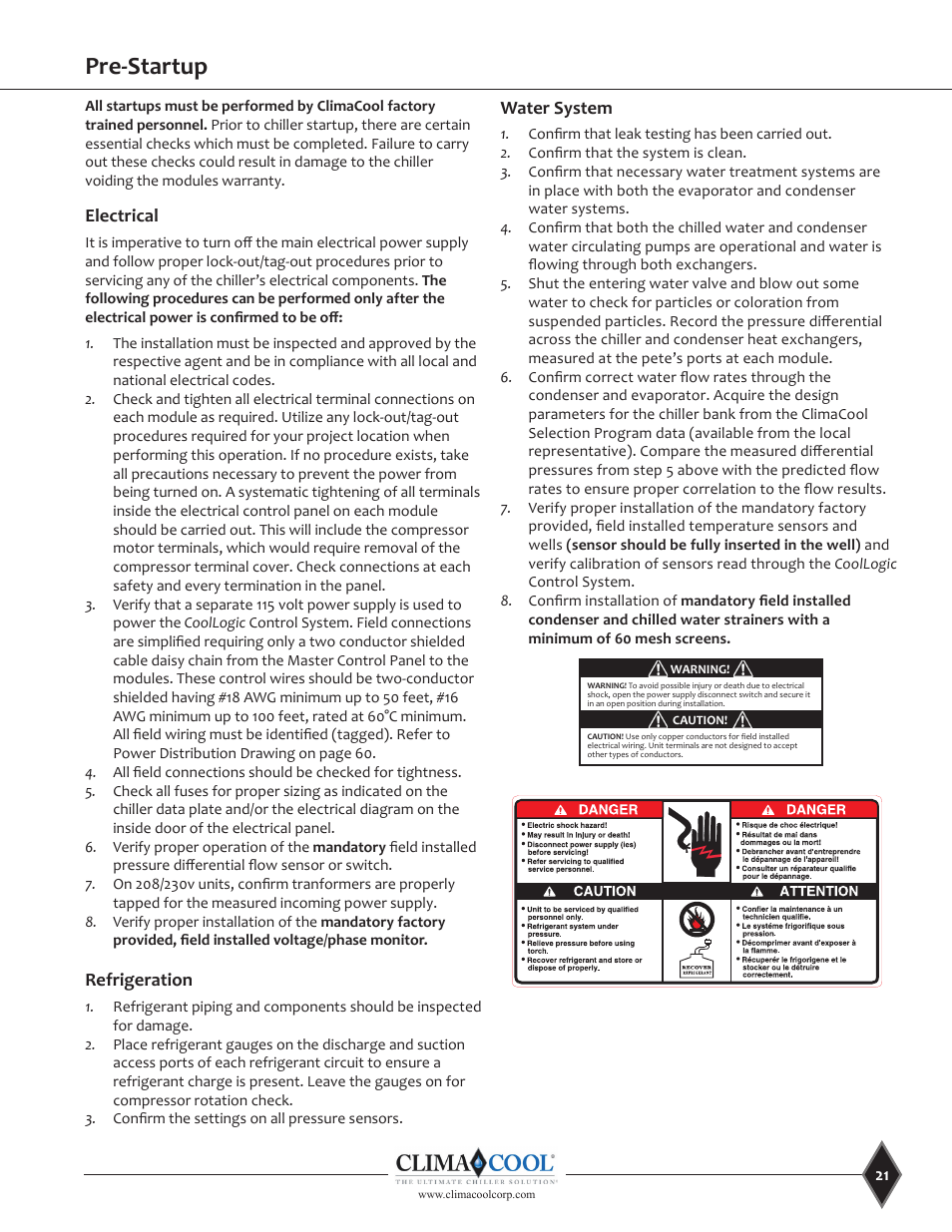 Pre-startup | ClimaCool UGW Manual User Manual | Page 23 / 68