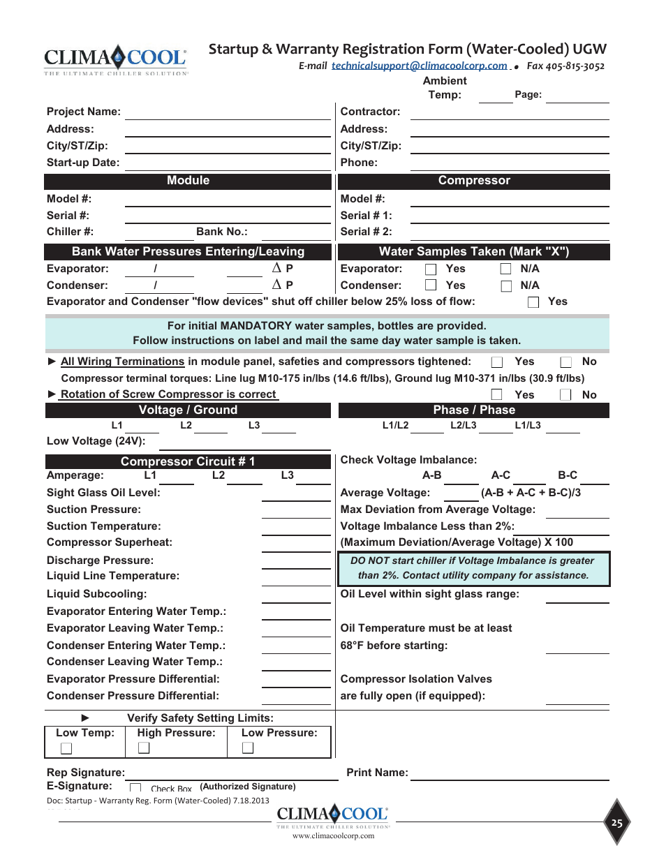 Pre startup check list (ugw-water-cooled) | ClimaCool UGW Manual User Manual | Page 27 / 68