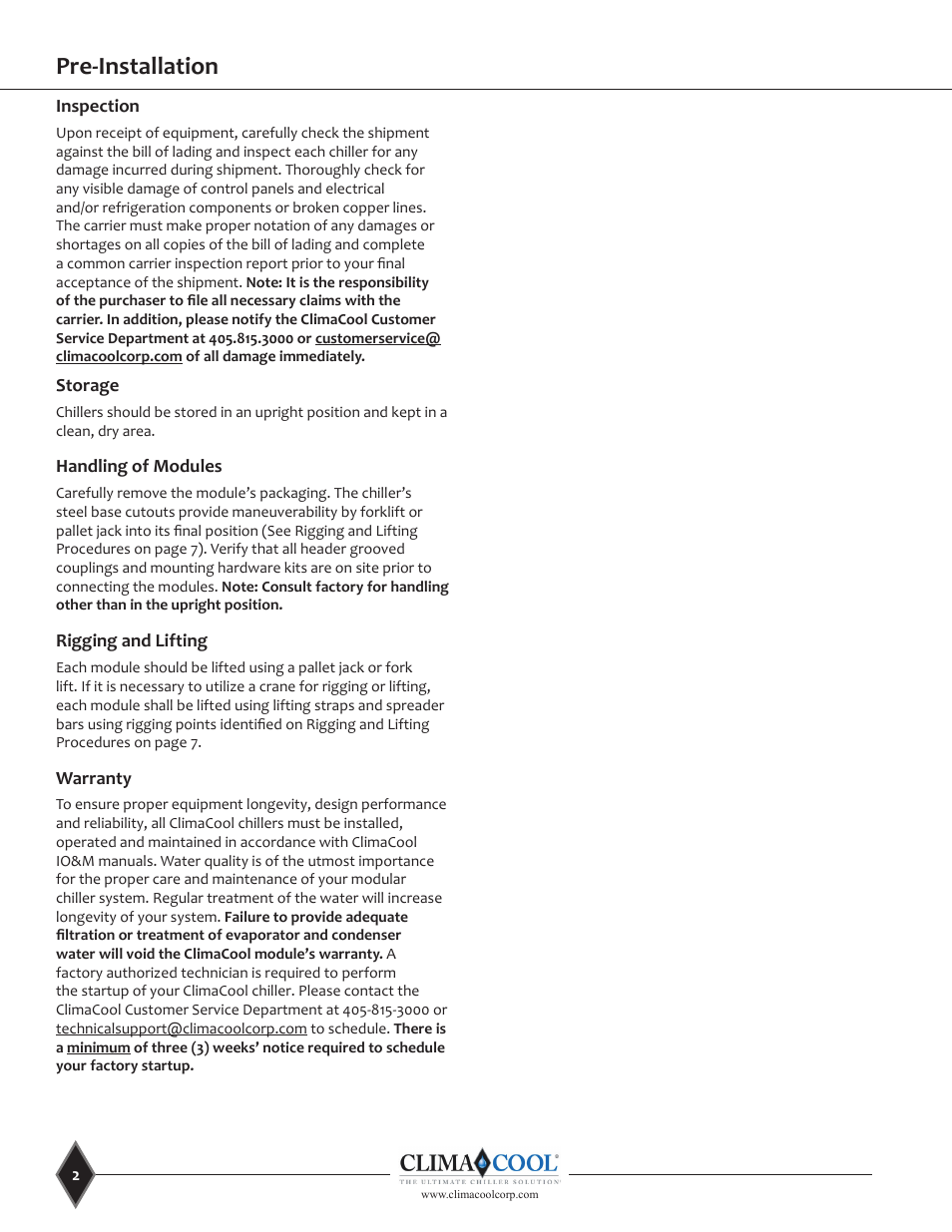 Pre-installation | ClimaCool UGW Manual User Manual | Page 4 / 68