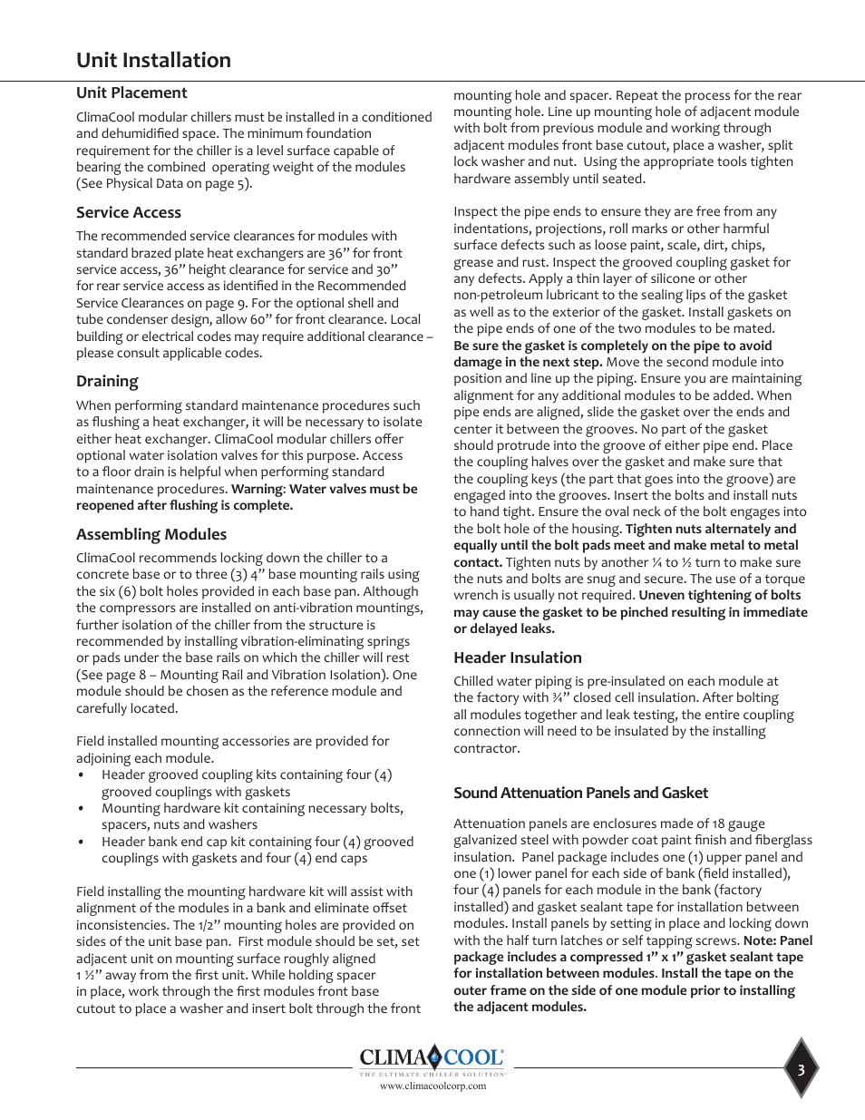 Unit installation | ClimaCool UGW Manual User Manual | Page 5 / 68