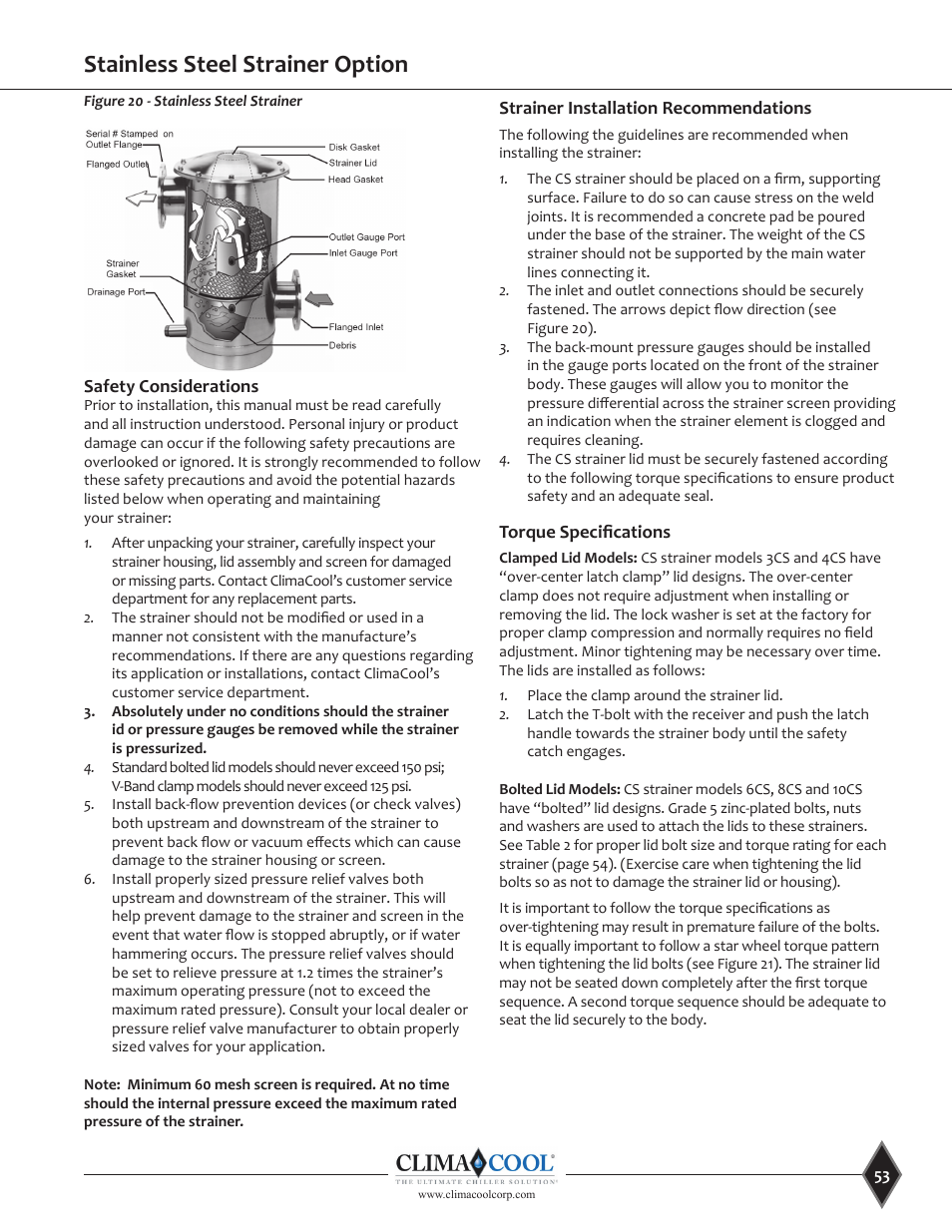 Stainless steel strainer option | ClimaCool UGW Manual User Manual | Page 55 / 68