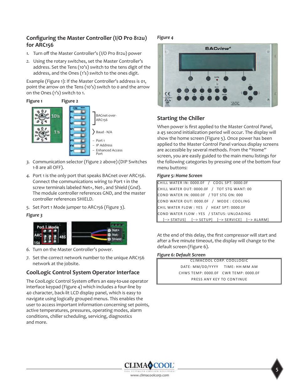 Starting the chiller, Coollogic control system operator interface | ClimaCool CoolLogic Control System User Manual | Page 5 / 25