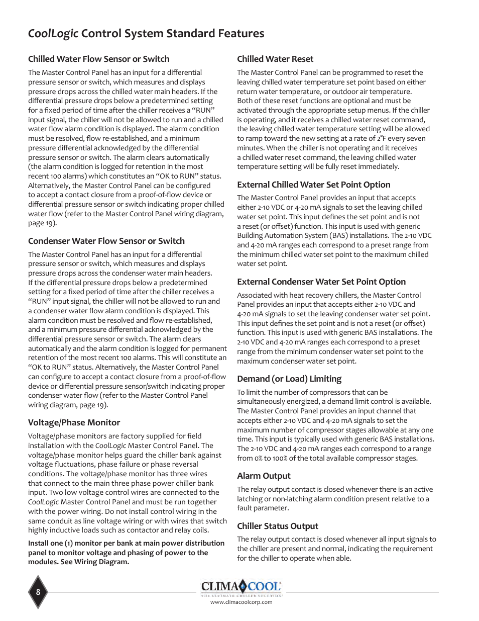 Coollogic control system standard features | ClimaCool CoolLogic Control System User Manual | Page 8 / 25
