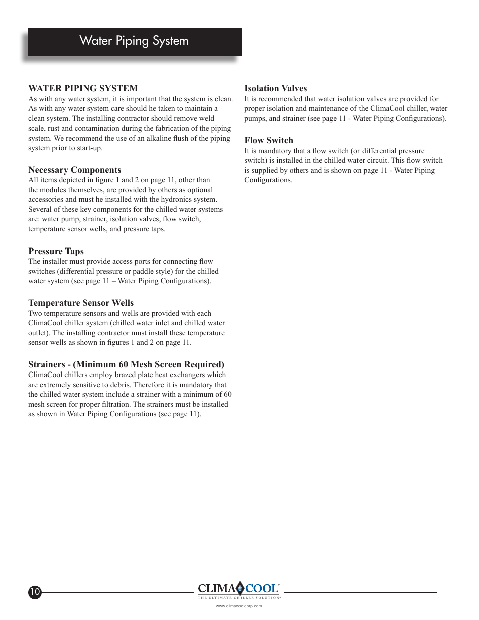 Water piping system | ClimaCool IOM AR2 SERIES User Manual | Page 12 / 80