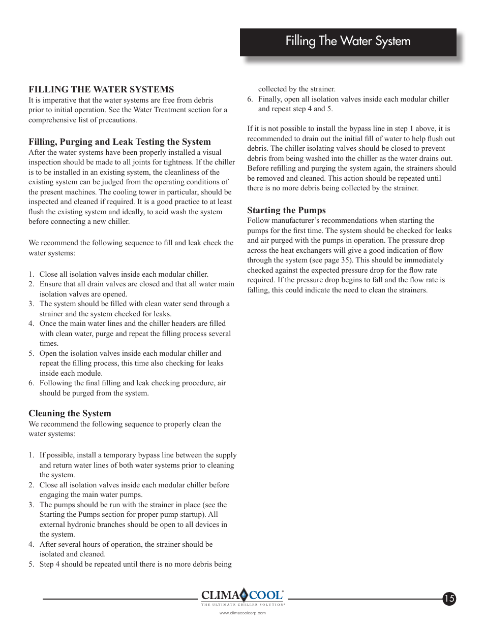 Filling the water system | ClimaCool IOM AR2 SERIES User Manual | Page 17 / 80