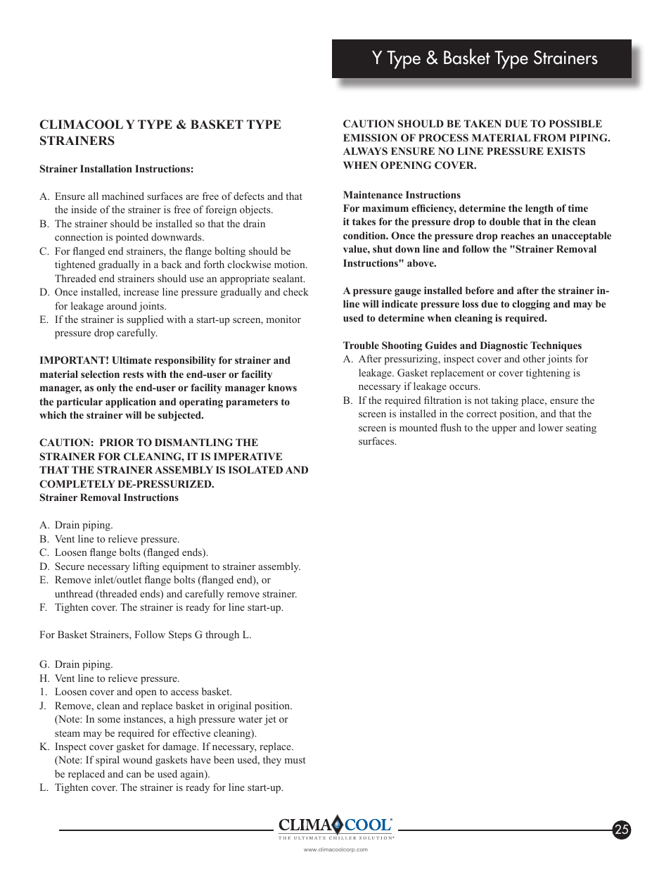 Y type & basket type strainers | ClimaCool IOM AR2 SERIES User Manual | Page 27 / 80