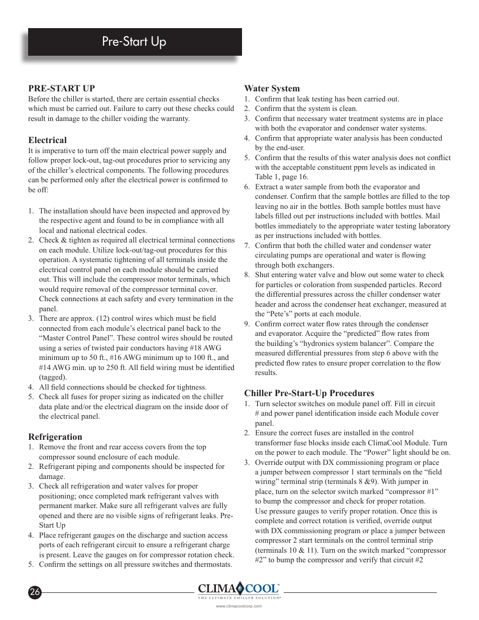 Pre-start up | ClimaCool IOM AR2 SERIES User Manual | Page 28 / 80