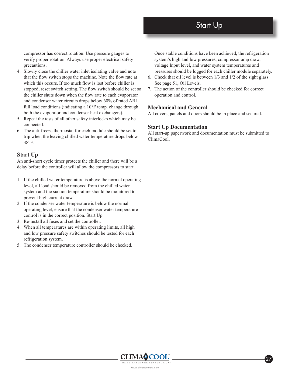 Start up | ClimaCool IOM AR2 SERIES User Manual | Page 29 / 80