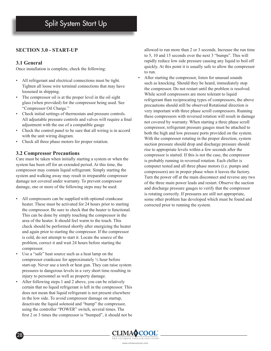 Split system start up | ClimaCool IOM AR2 SERIES User Manual | Page 30 / 80