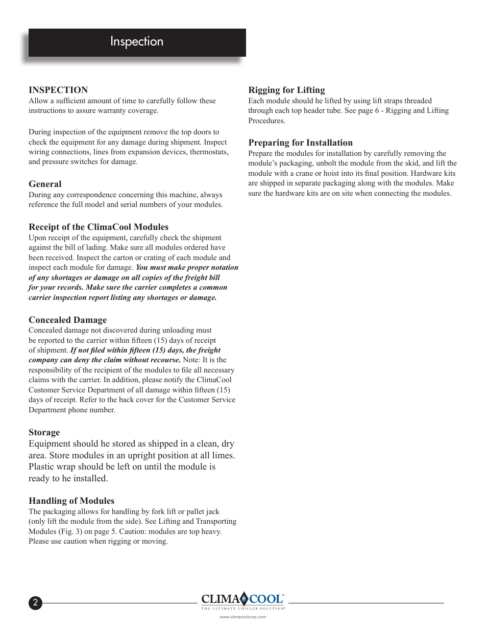 Inspection | ClimaCool IOM AR2 SERIES User Manual | Page 4 / 80