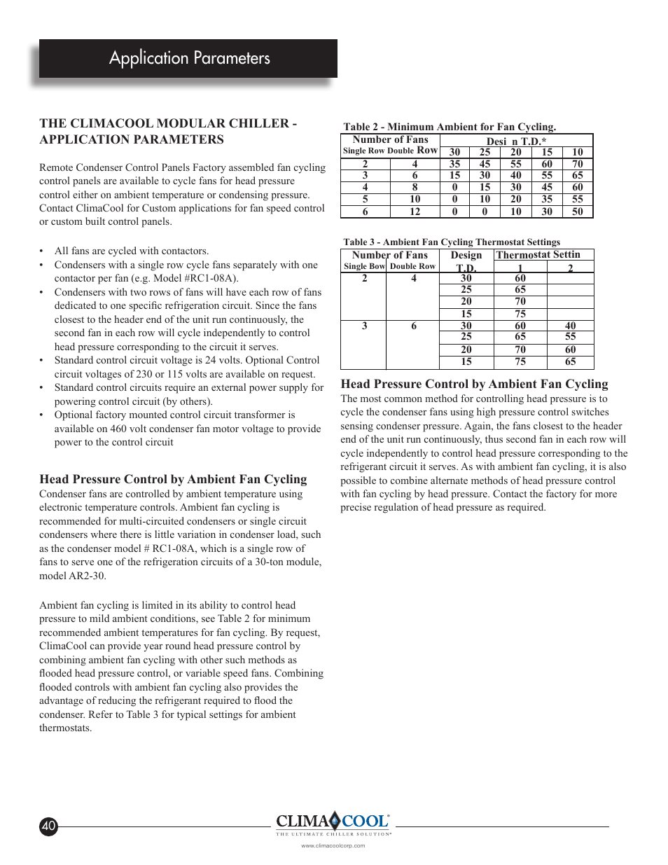 Application parameters | ClimaCool IOM AR2 SERIES User Manual | Page 42 / 80