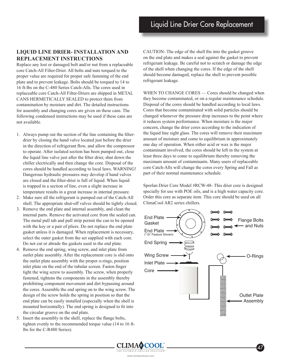Liquid line drier core replacement | ClimaCool IOM AR2 SERIES User Manual | Page 49 / 80