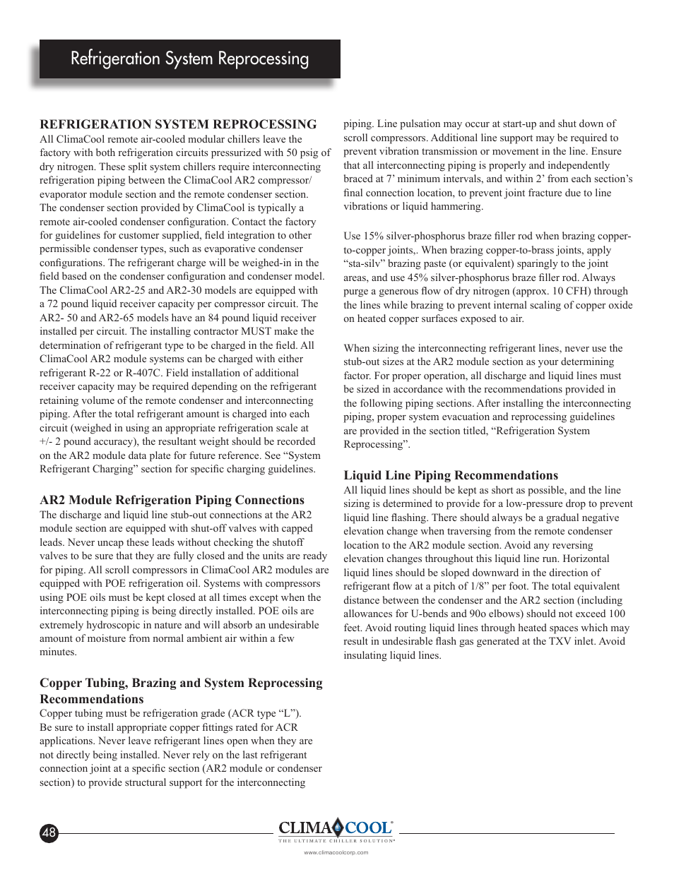 Refrigeration system reprocessing | ClimaCool IOM AR2 SERIES User Manual | Page 50 / 80