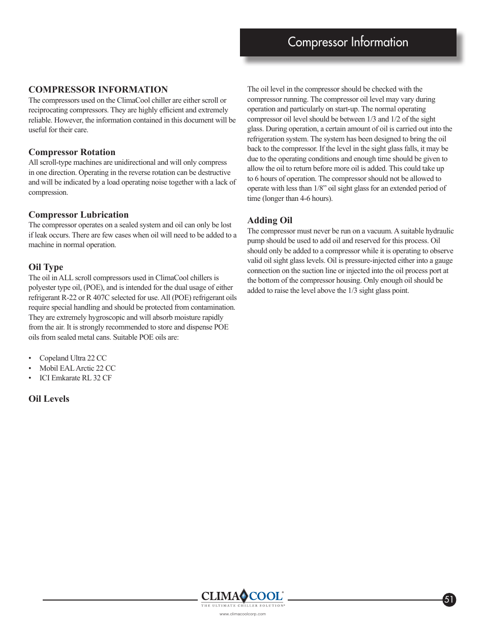 Compressor information | ClimaCool IOM AR2 SERIES User Manual | Page 53 / 80
