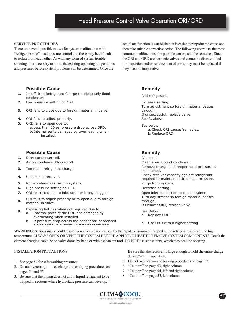 Head pressure control valve operation ori/ord | ClimaCool IOM AR2 SERIES User Manual | Page 59 / 80