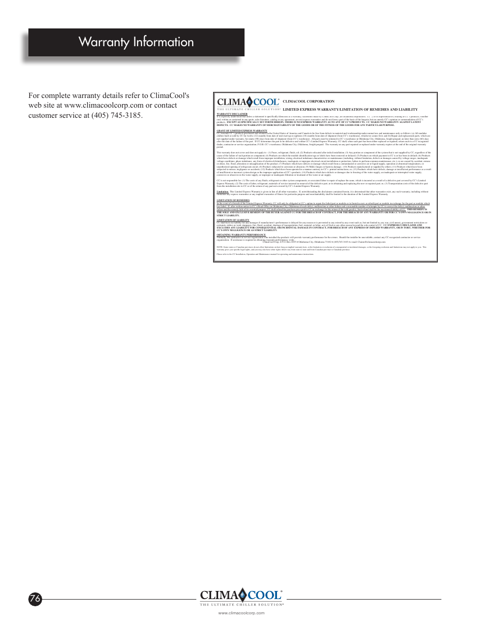 Warranty information | ClimaCool IOM AR2 SERIES User Manual | Page 78 / 80
