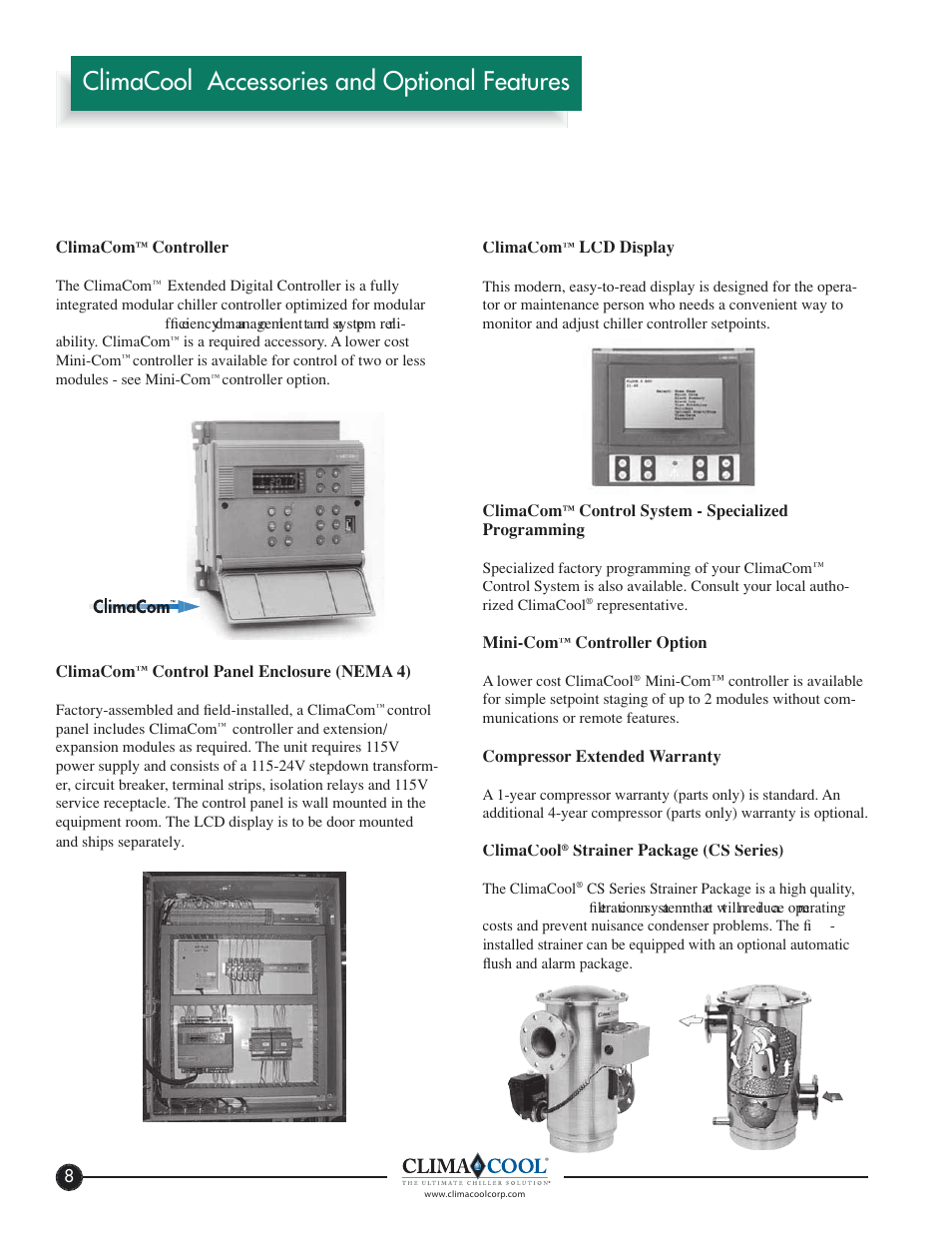 Climacool accessories and optional features | ClimaCool FLEX SERIES 30, 50, 65 User Manual | Page 10 / 40