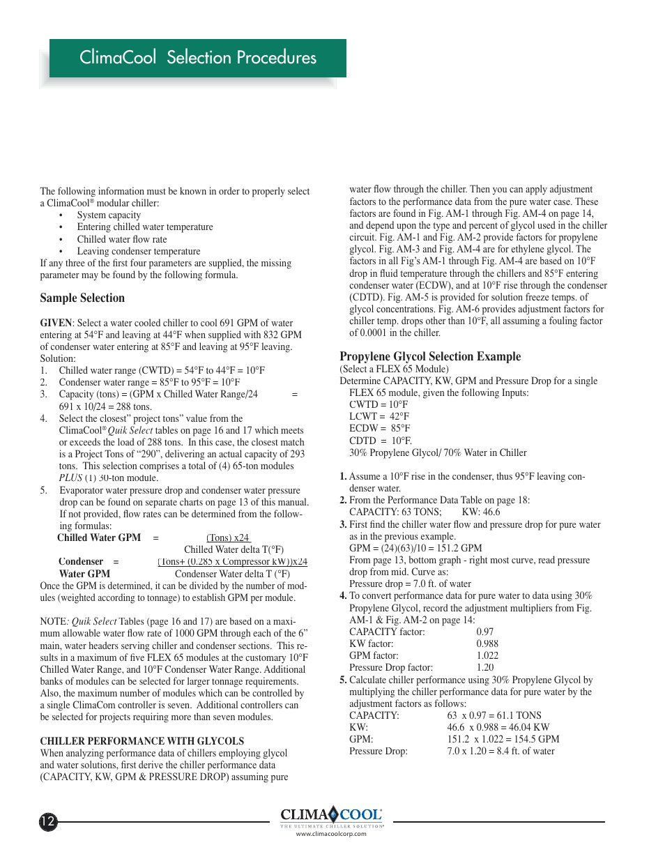 Climacool selection procedures | ClimaCool FLEX SERIES 30, 50, 65 User Manual | Page 14 / 40