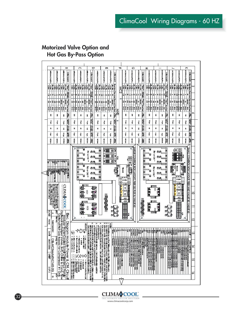 Climacool wiring diagrams - 60 hz, Motorized valve option and hot gas by-pass option | ClimaCool FLEX SERIES 30, 50, 65 User Manual | Page 34 / 40