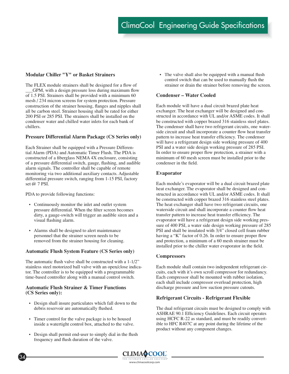 Climacool engineering guide specifications | ClimaCool FLEX SERIES 30, 50, 65 User Manual | Page 36 / 40