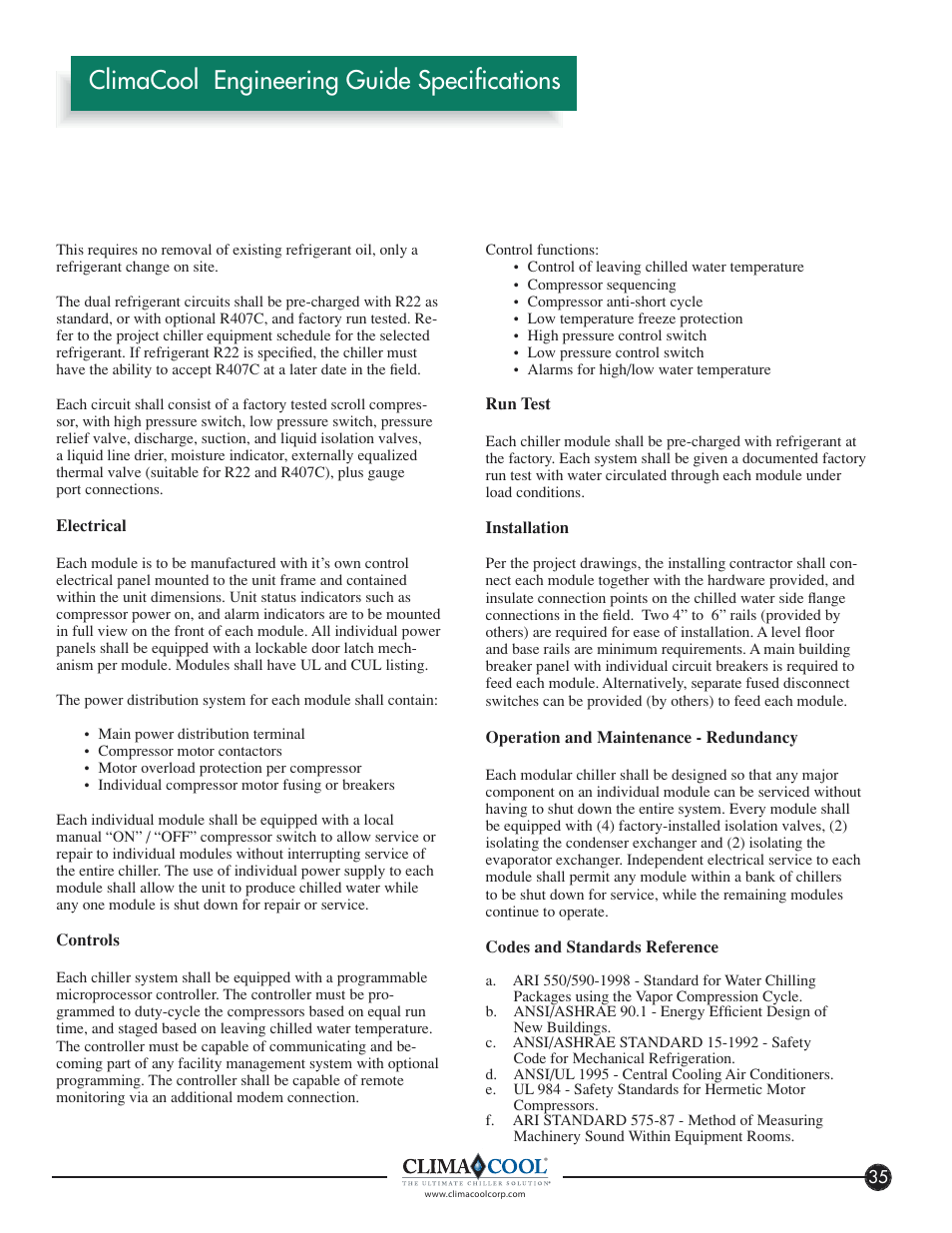 Climacool engineering guide specifications | ClimaCool FLEX SERIES 30, 50, 65 User Manual | Page 37 / 40