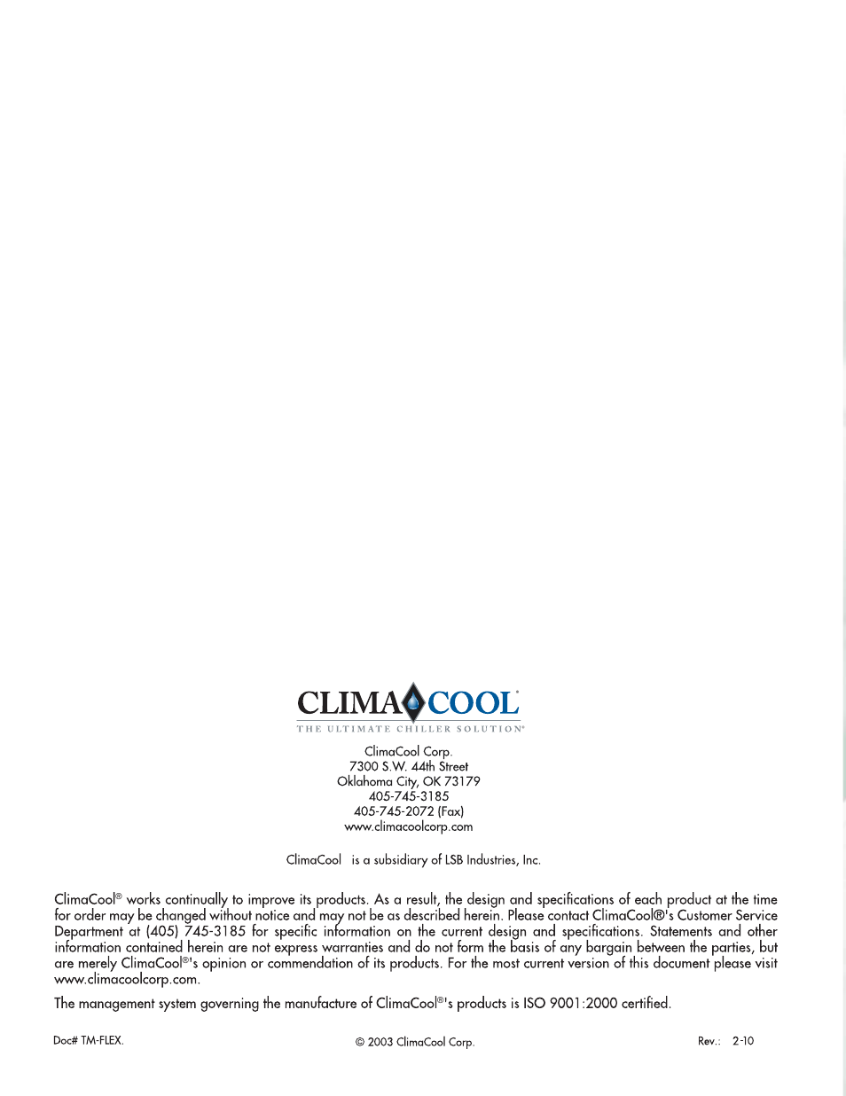 ClimaCool FLEX SERIES 30, 50, 65 User Manual | Page 40 / 40