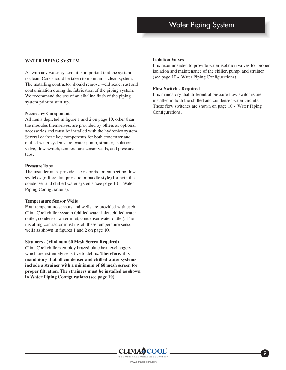 Water piping system | ClimaCool IOM FLEX SERIES User Manual | Page 11 / 50