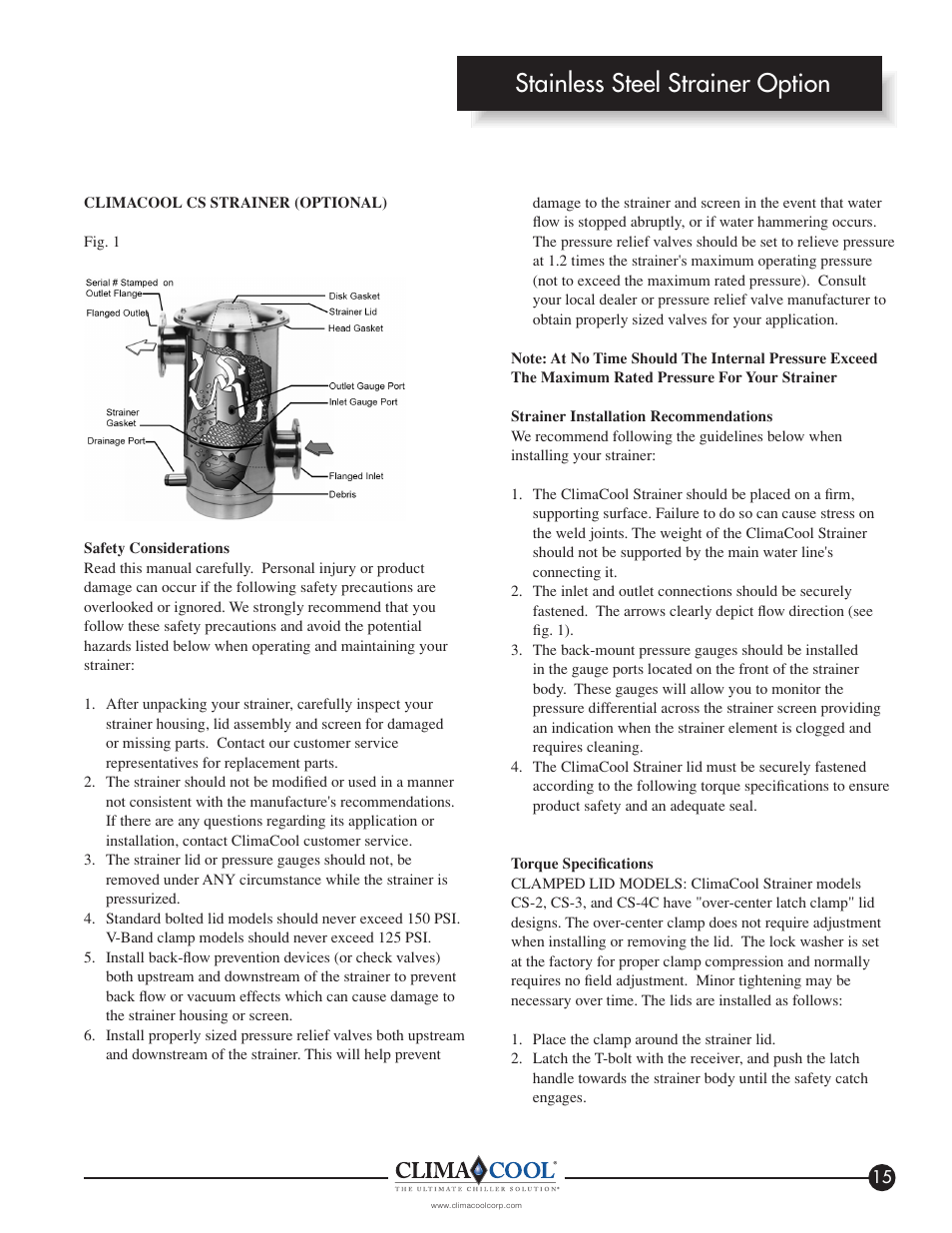 Stainless steel strainer option | ClimaCool IOM FLEX SERIES User Manual | Page 17 / 50