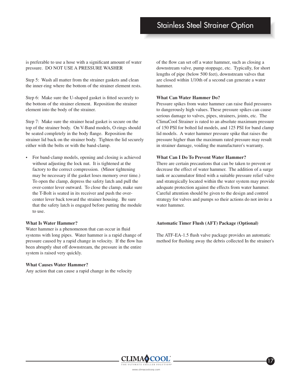 Stainless steel strainer option | ClimaCool IOM FLEX SERIES User Manual | Page 19 / 50