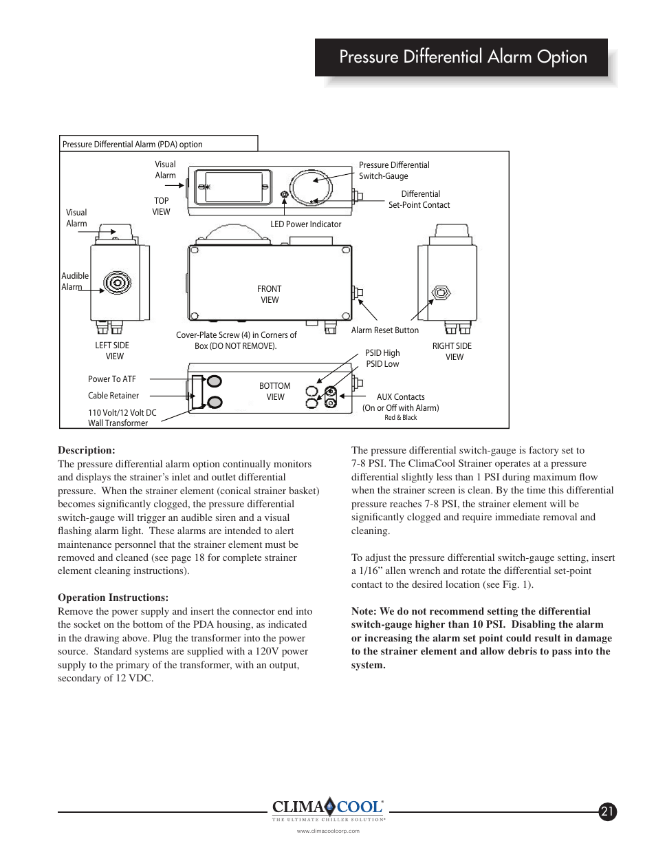 Pressure differential alarm option | ClimaCool IOM FLEX SERIES User Manual | Page 23 / 50