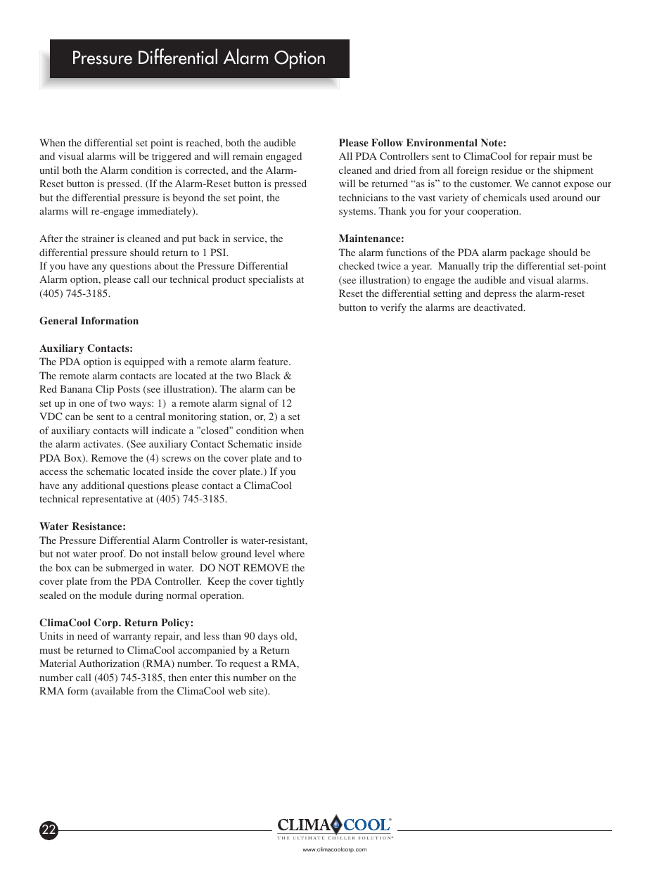 Pressure differential alarm option | ClimaCool IOM FLEX SERIES User Manual | Page 24 / 50