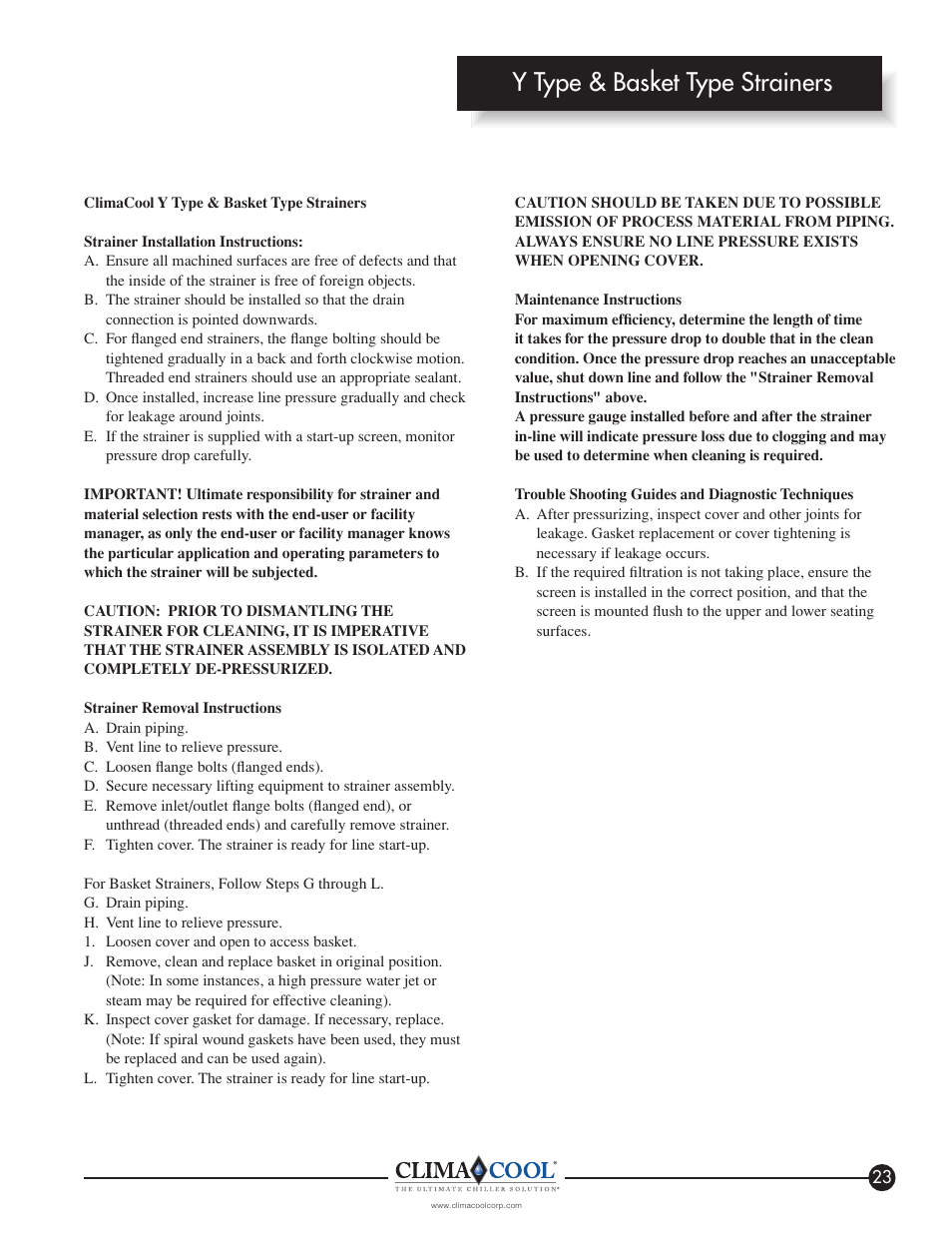 Y type & basket type strainers | ClimaCool IOM FLEX SERIES User Manual | Page 25 / 50