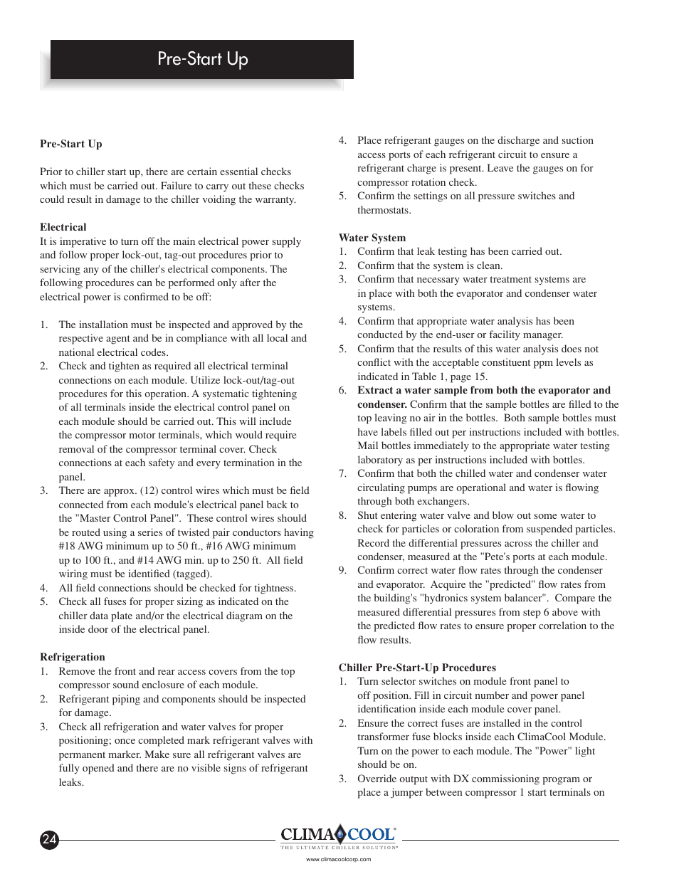 Pre-start up | ClimaCool IOM FLEX SERIES User Manual | Page 26 / 50