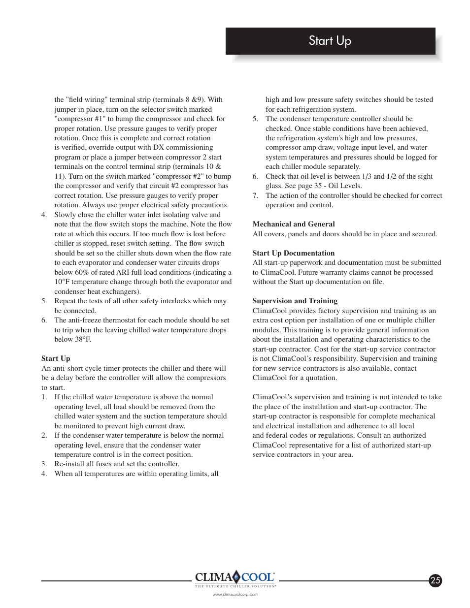 Start up | ClimaCool IOM FLEX SERIES User Manual | Page 27 / 50