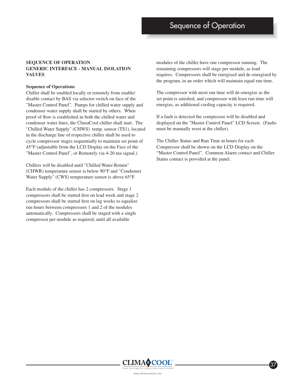 Sequence of operation | ClimaCool IOM FLEX SERIES User Manual | Page 39 / 50