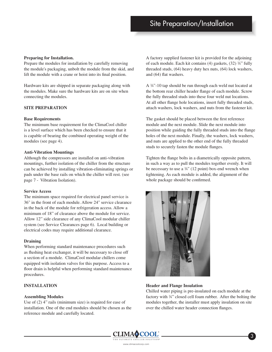 Site preparation/installation | ClimaCool IOM FLEX SERIES User Manual | Page 5 / 50