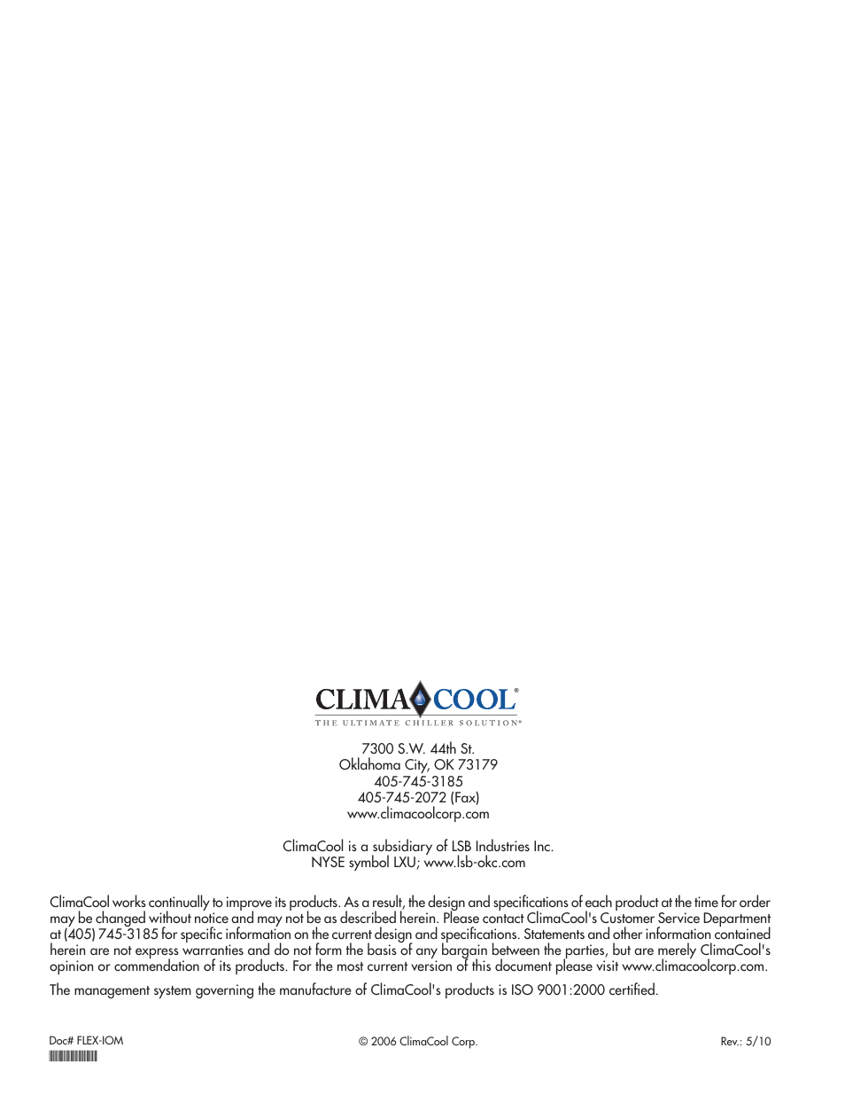 ClimaCool IOM FLEX SERIES User Manual | Page 50 / 50