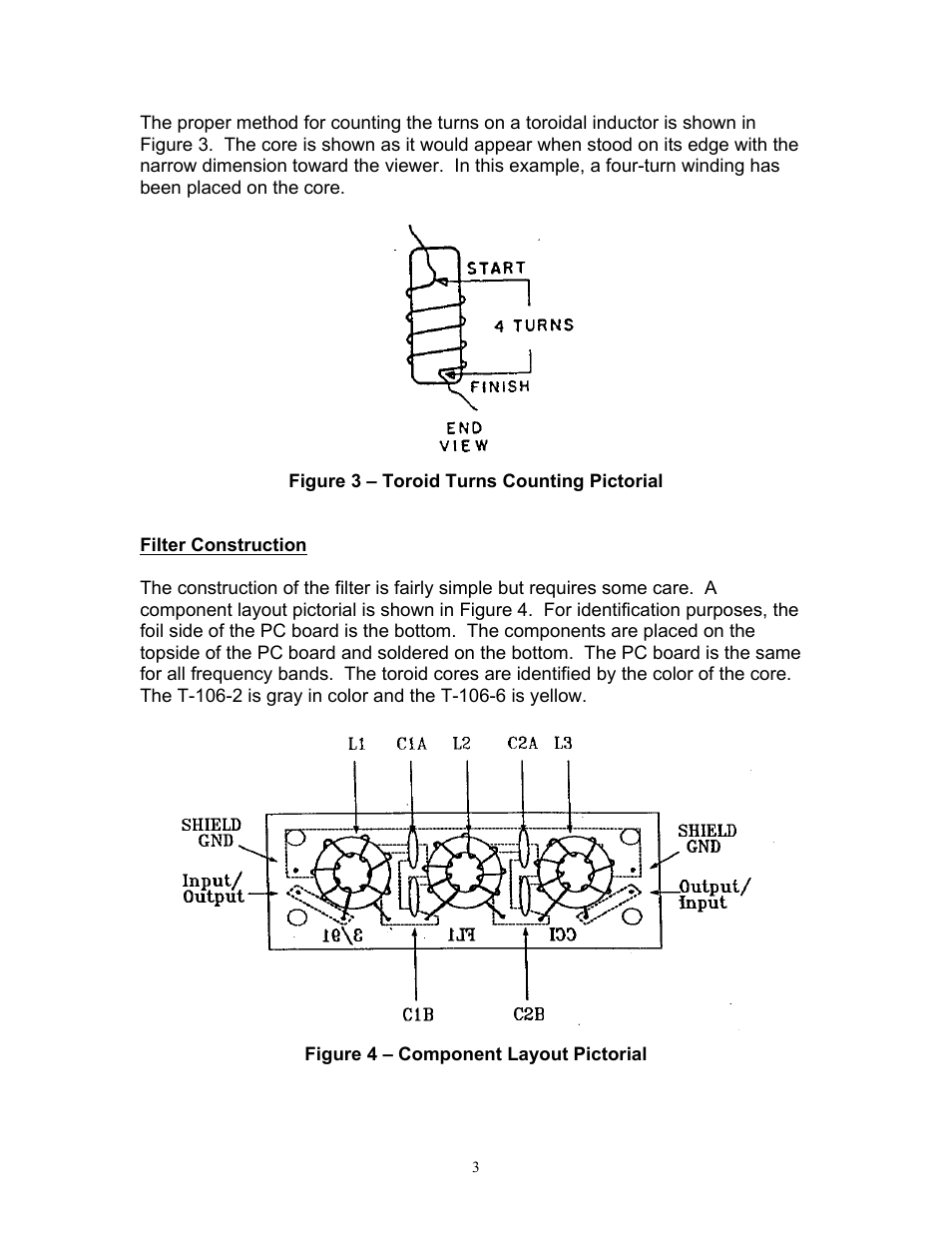 Figure 3 – toroid turns counting pictorial, Filter construction, Figure 4 – component layout pictorial | Communication Concepts FL1 Low Pass Filter User Manual | Page 3 / 6