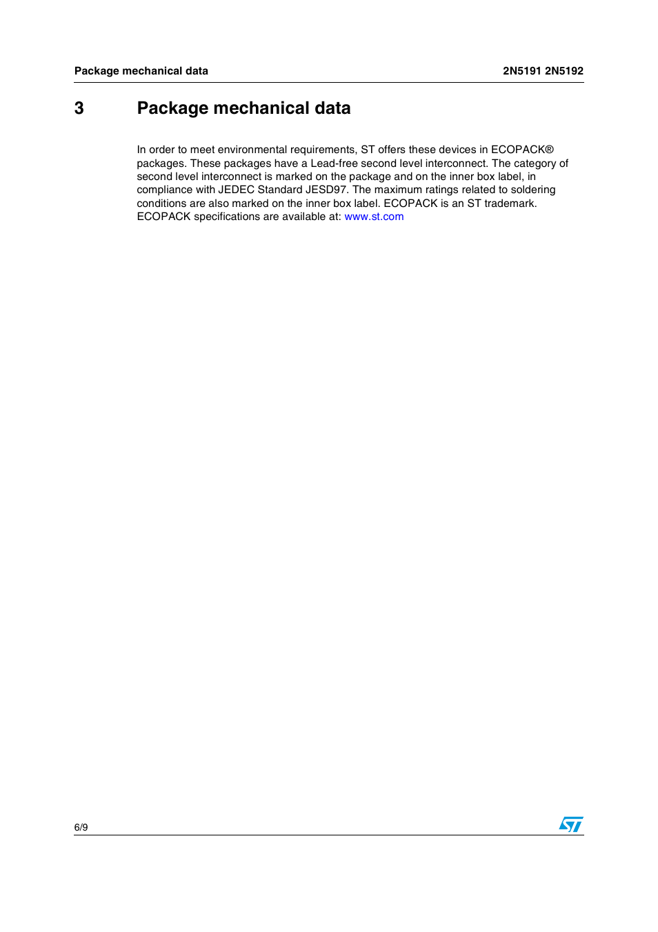 3 package mechanical data | Communication Concepts 2N5192 User Manual | Page 6 / 9