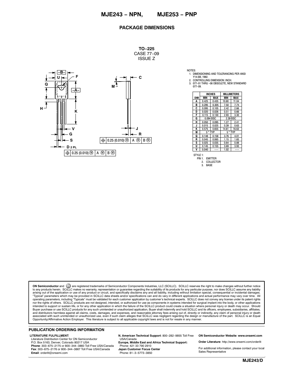 Package dimensions, Mje243/d | Communication Concepts MJE243 User Manual | Page 6 / 6