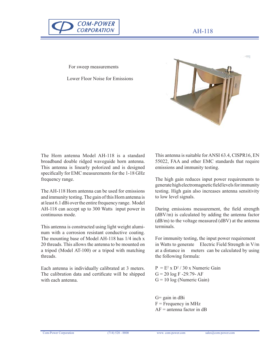 Com-Power AH-118 User Manual | 2 pages