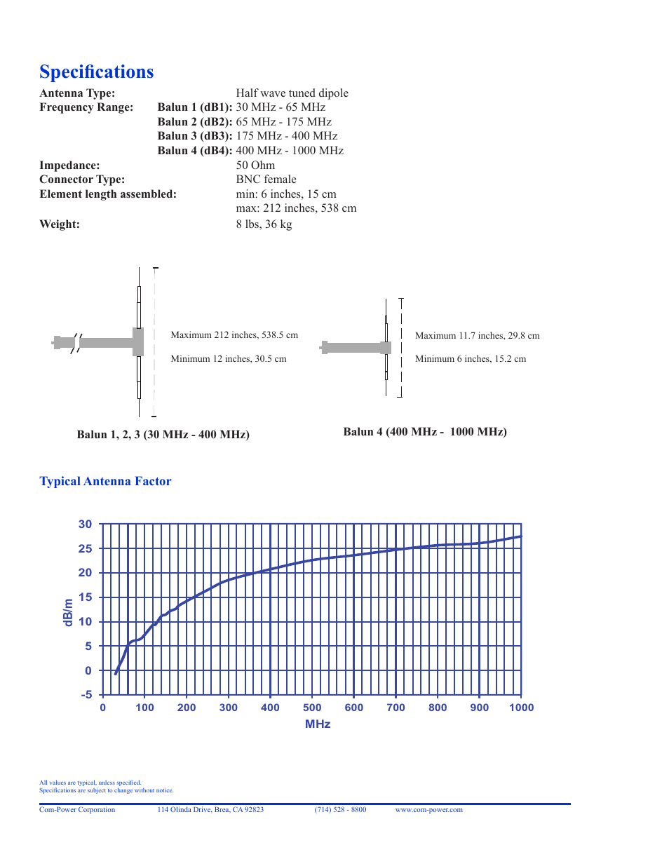 Specifications | Com-Power AD-100 User Manual | Page 2 / 2
